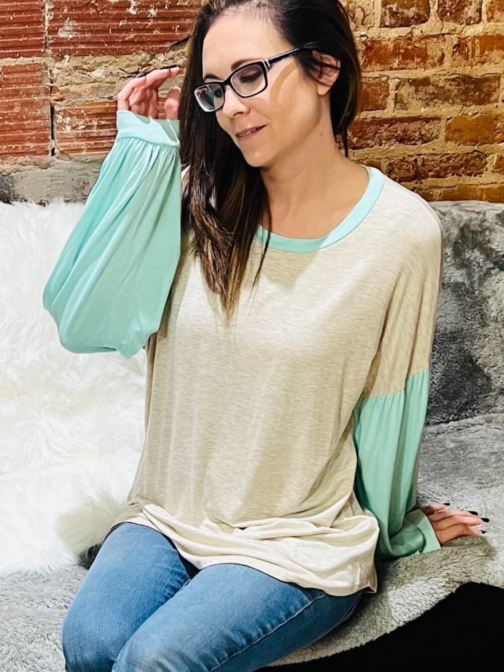 Oatmeal Mint Contrast Top